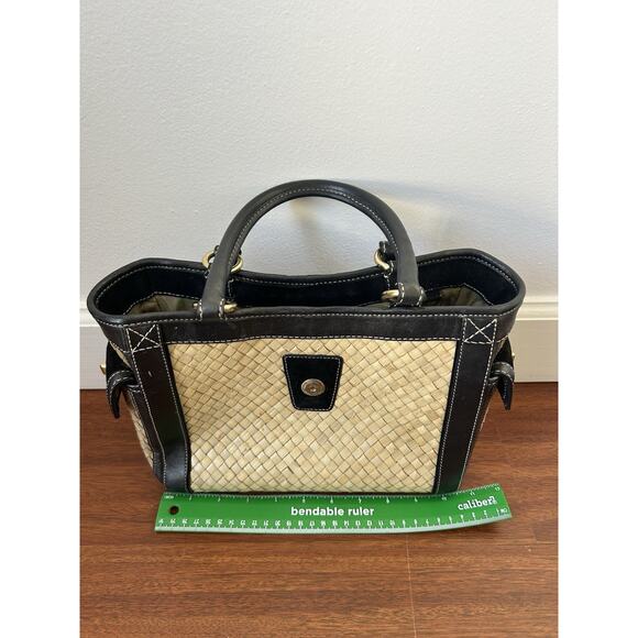 Vintage Y2K Coach 4419 Handbag Woven Straw Leather Trim Buckle Suede w/Turnlock - Picture 13 of 15